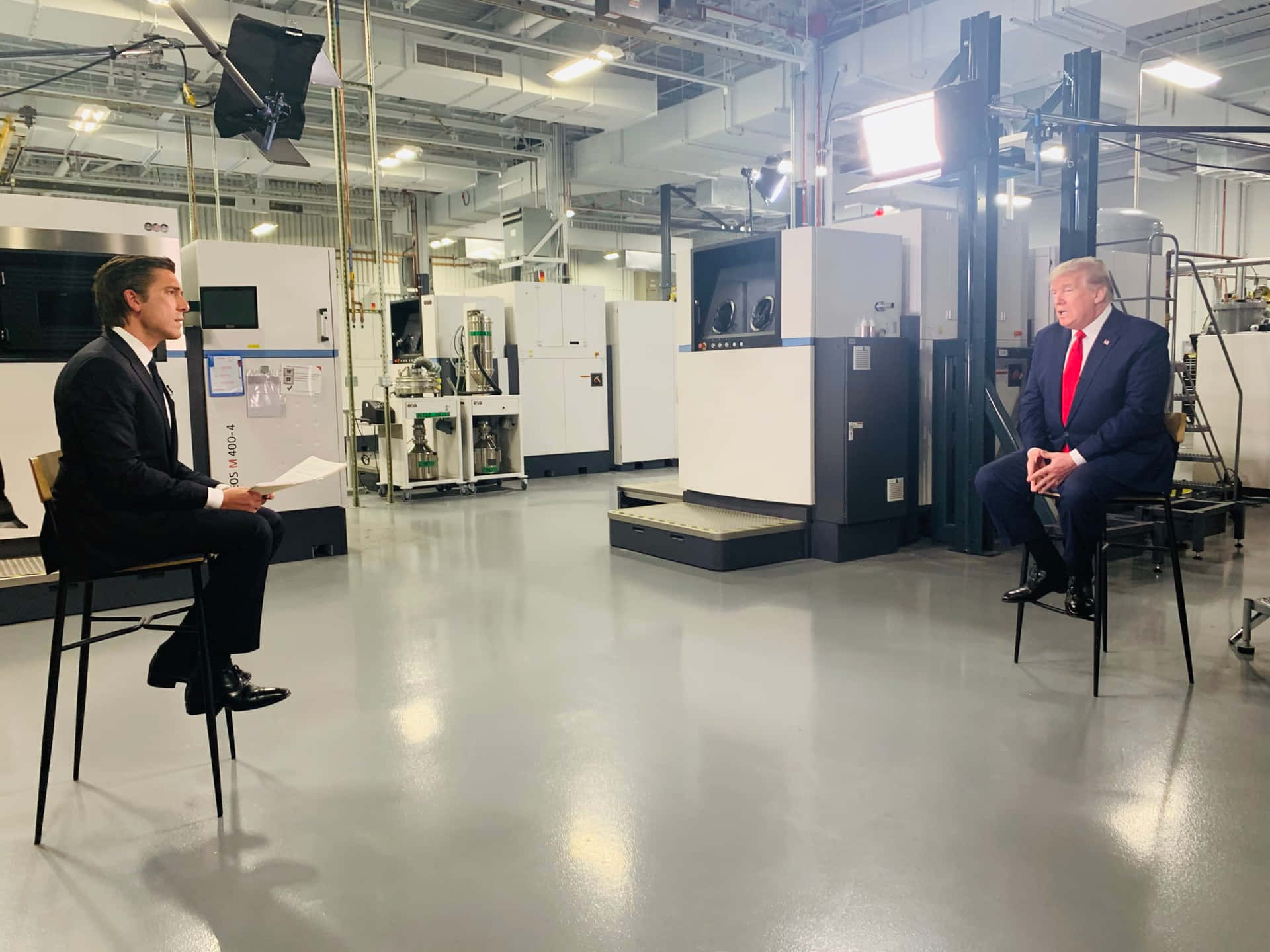 Renowned Journalist David Muir Interviewing Former President Donald Trump Background