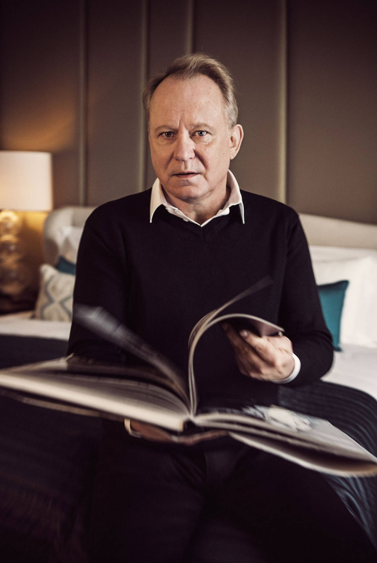 Renowned Swedish Actor Stellan Skarsgard Posing For King Magazine Photoshoot Background