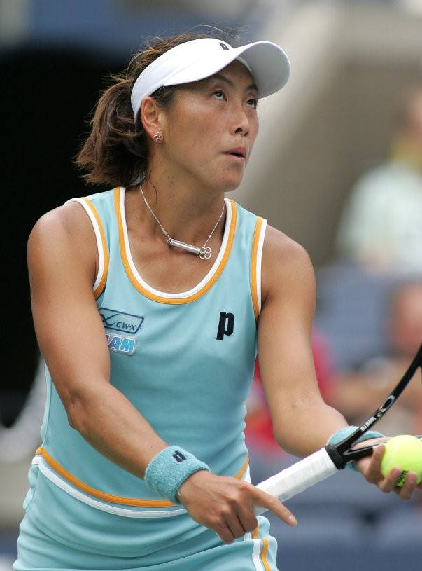 Renowned Tennis Star Ai Sugiyama In Sky Blue Attire Background