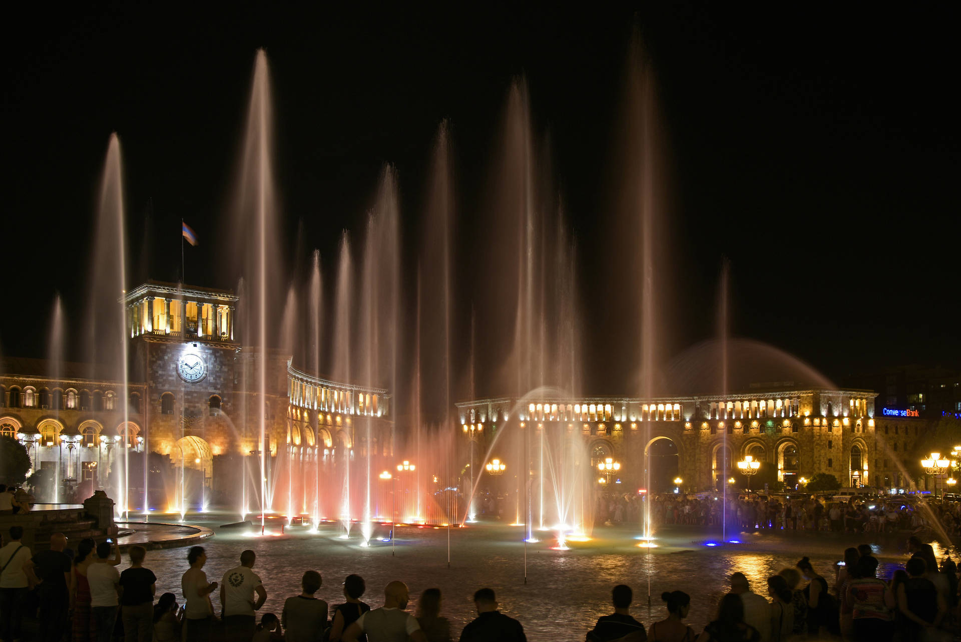 Republic Square In Yerevan With Fountain Background