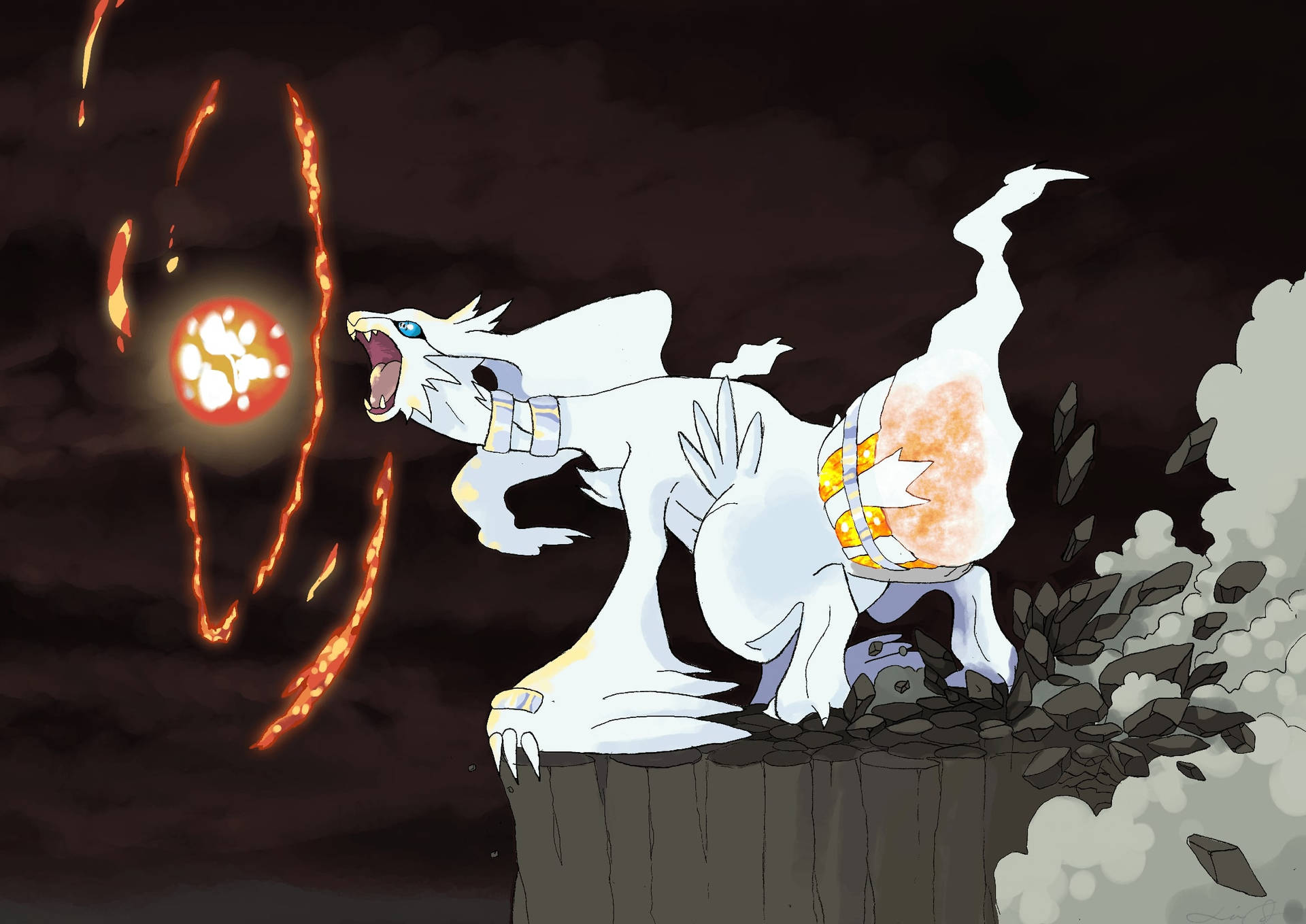 Reshiram Charges Fire Attack Background