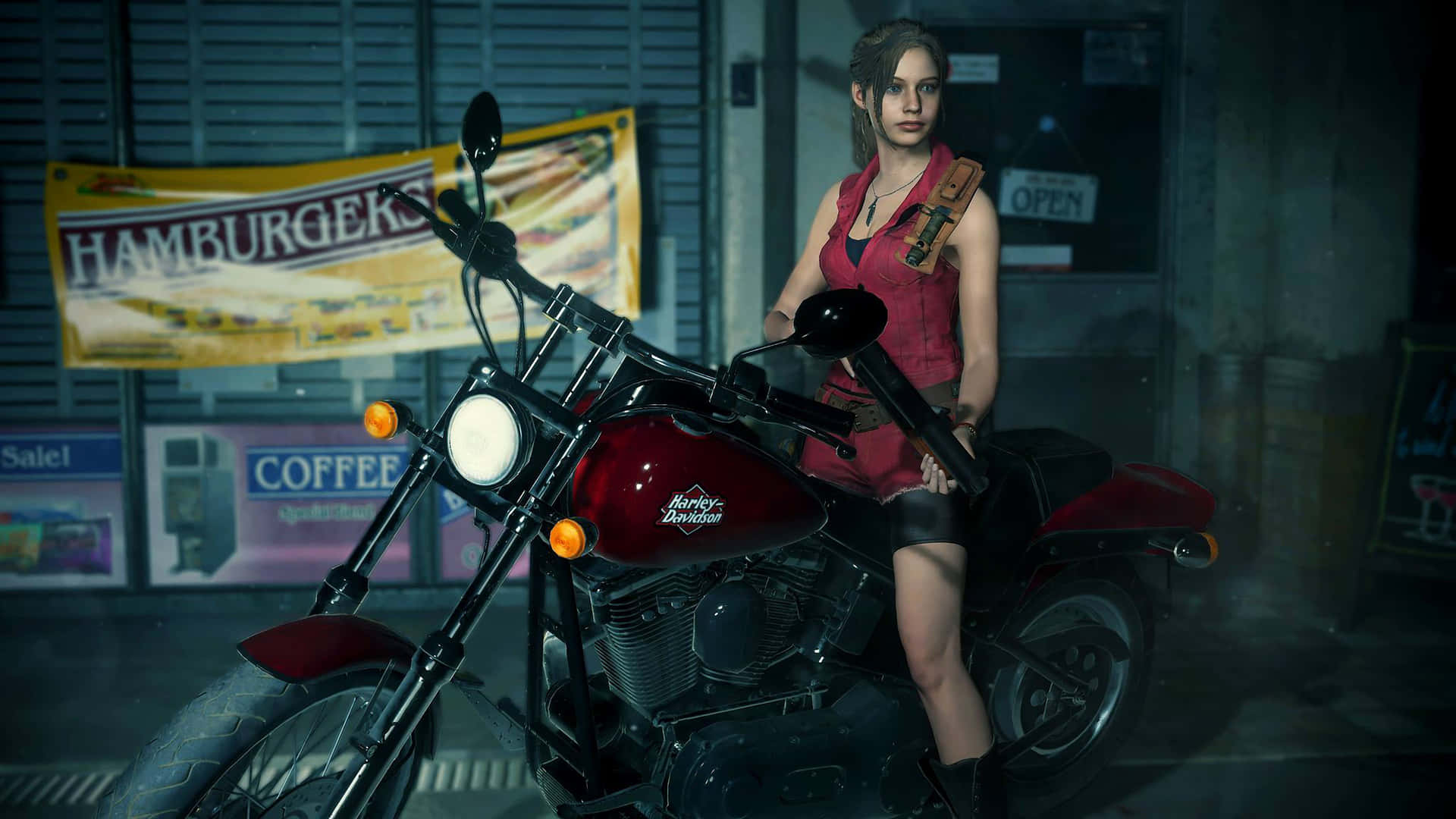 Resident Evil 2 Claire Redfield On A Motorbike Background