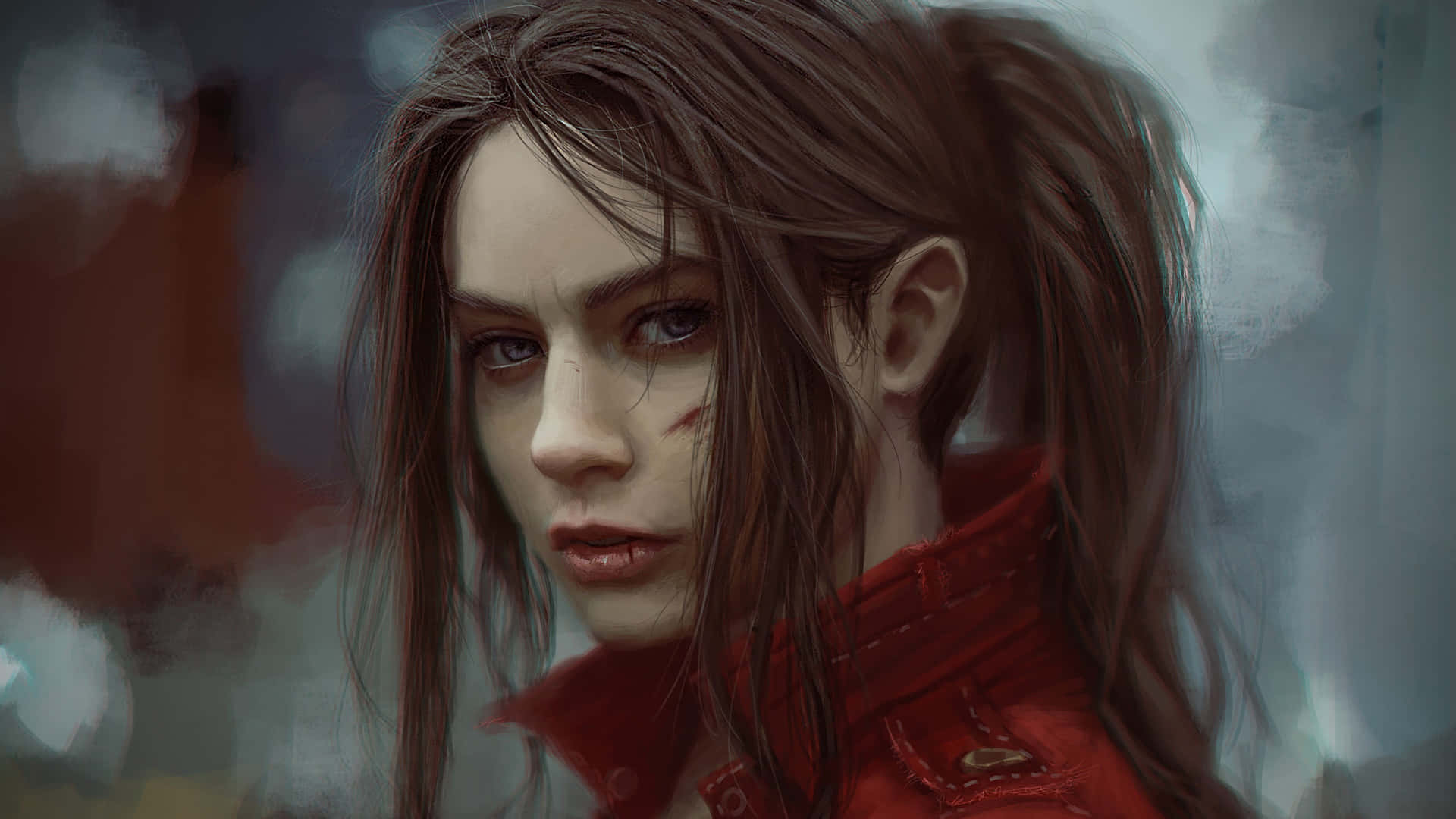Resident Evil 2 Claire Redfield Scratched Face Portrait Background