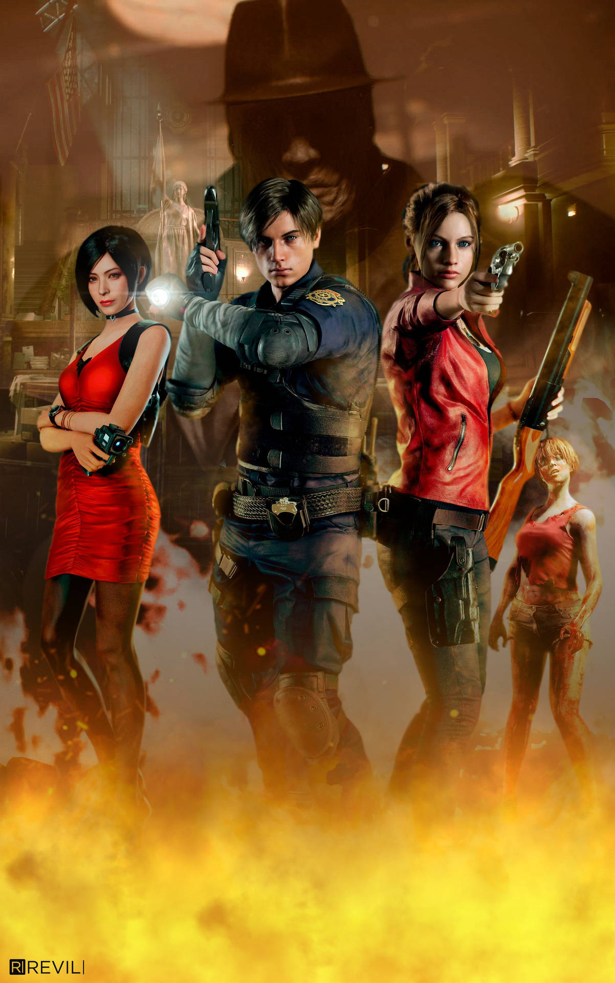 Resident Evil 2 Remake Flaming Background