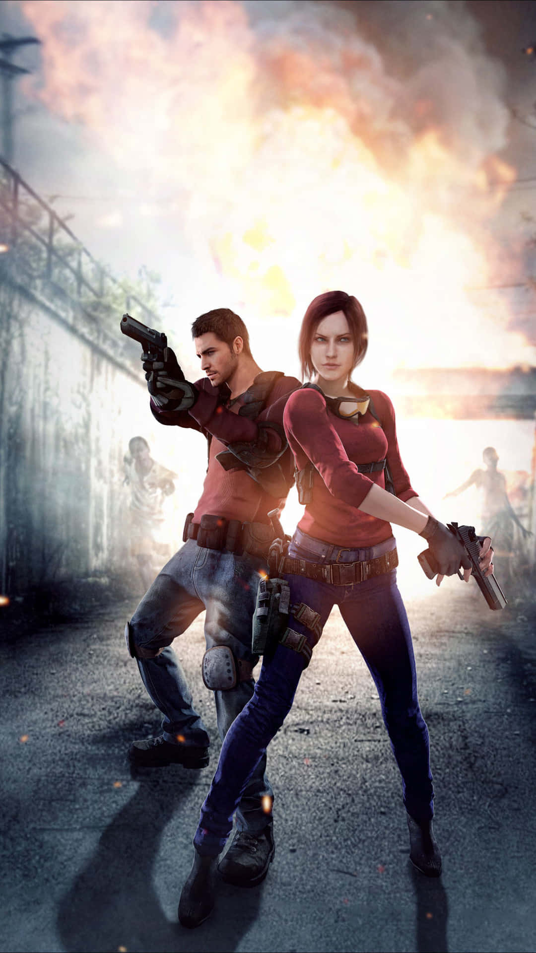 Resident Evil Iphone Couple In Battlefield Background
