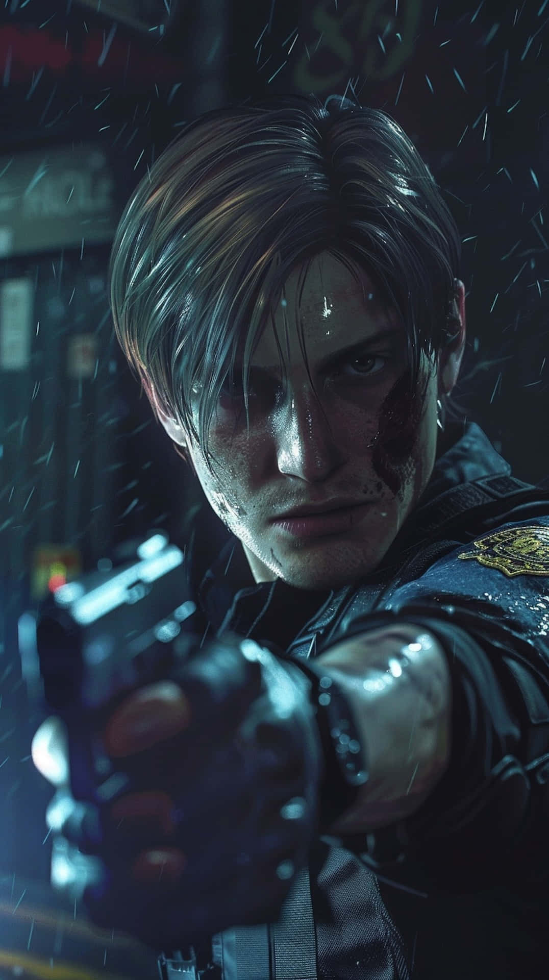 Resident Evil2 Remake Leon Aimingin Rain