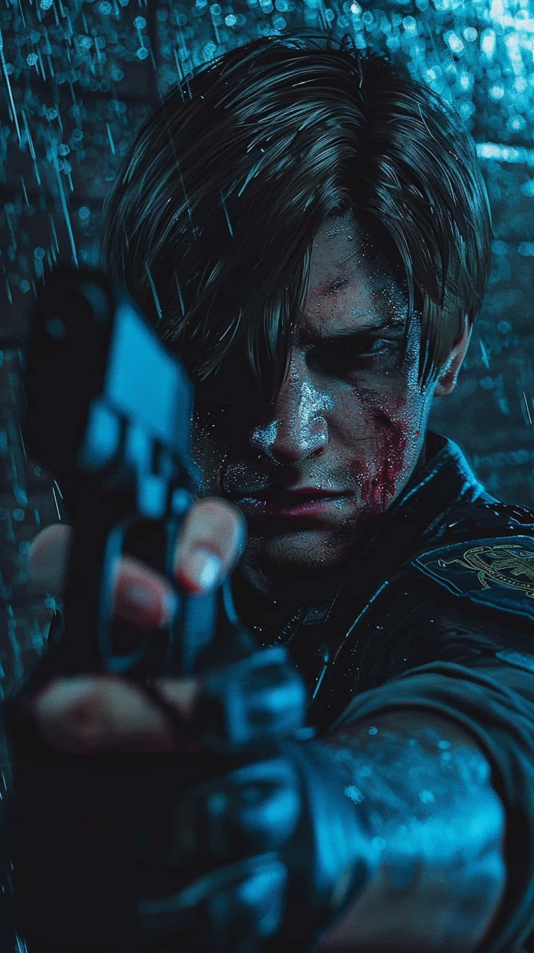 Resident Evil2 Remake Leon Aimingin Rain Background