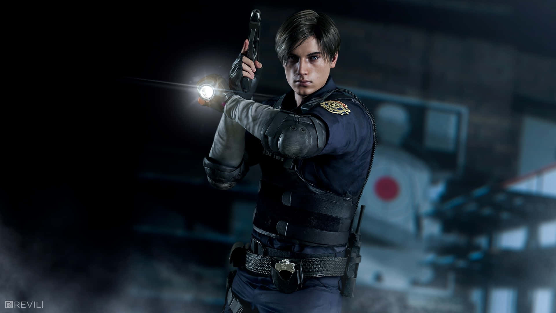 Resident Evil2 Remake Leon Kennedy Action Pose Background