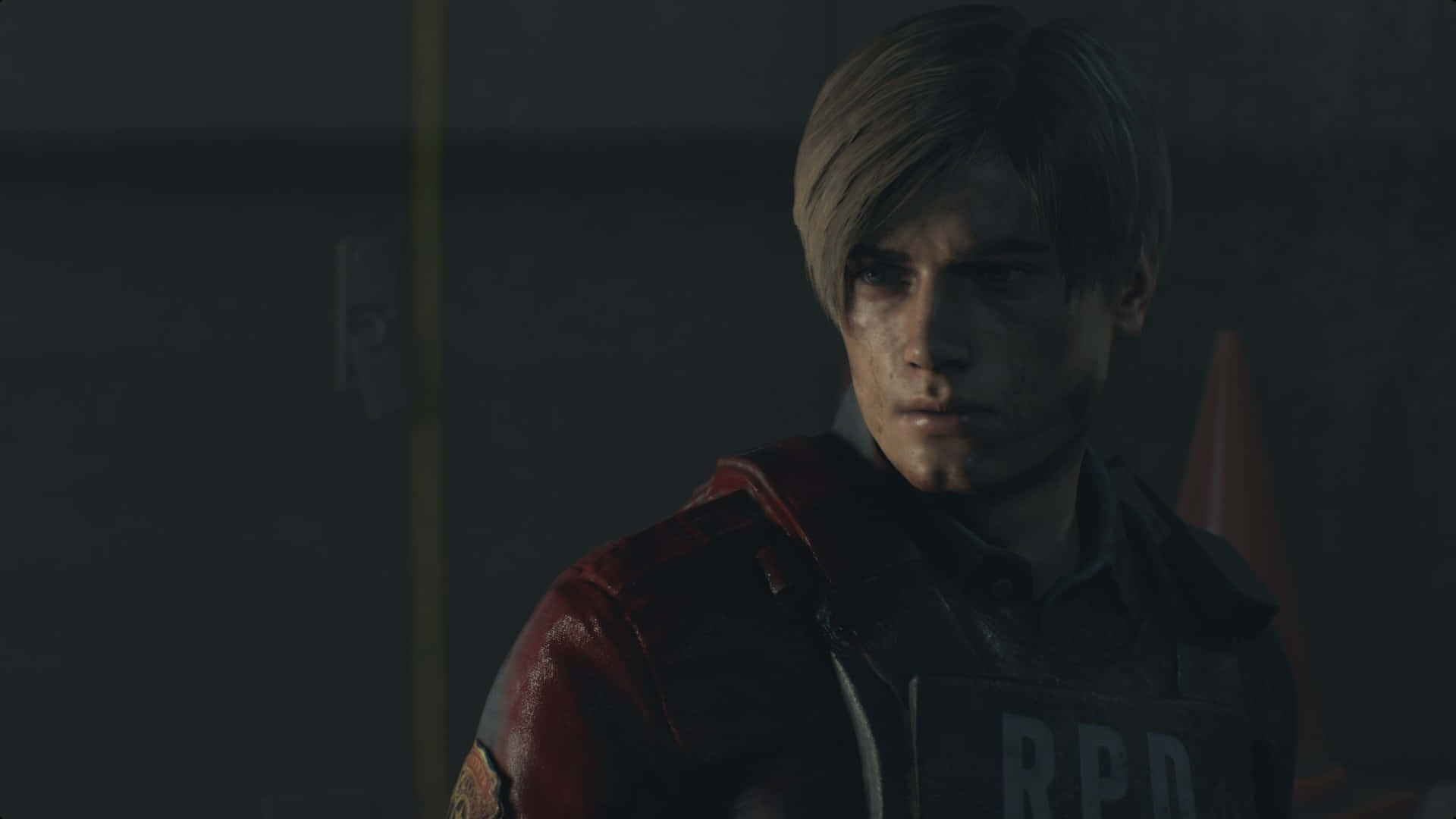 Resident Evil2 Remake Leon Serious Gaze Background