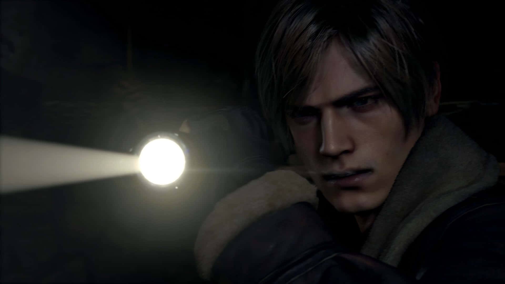 Resident Evil2 Remake Leon With Flashlight Background