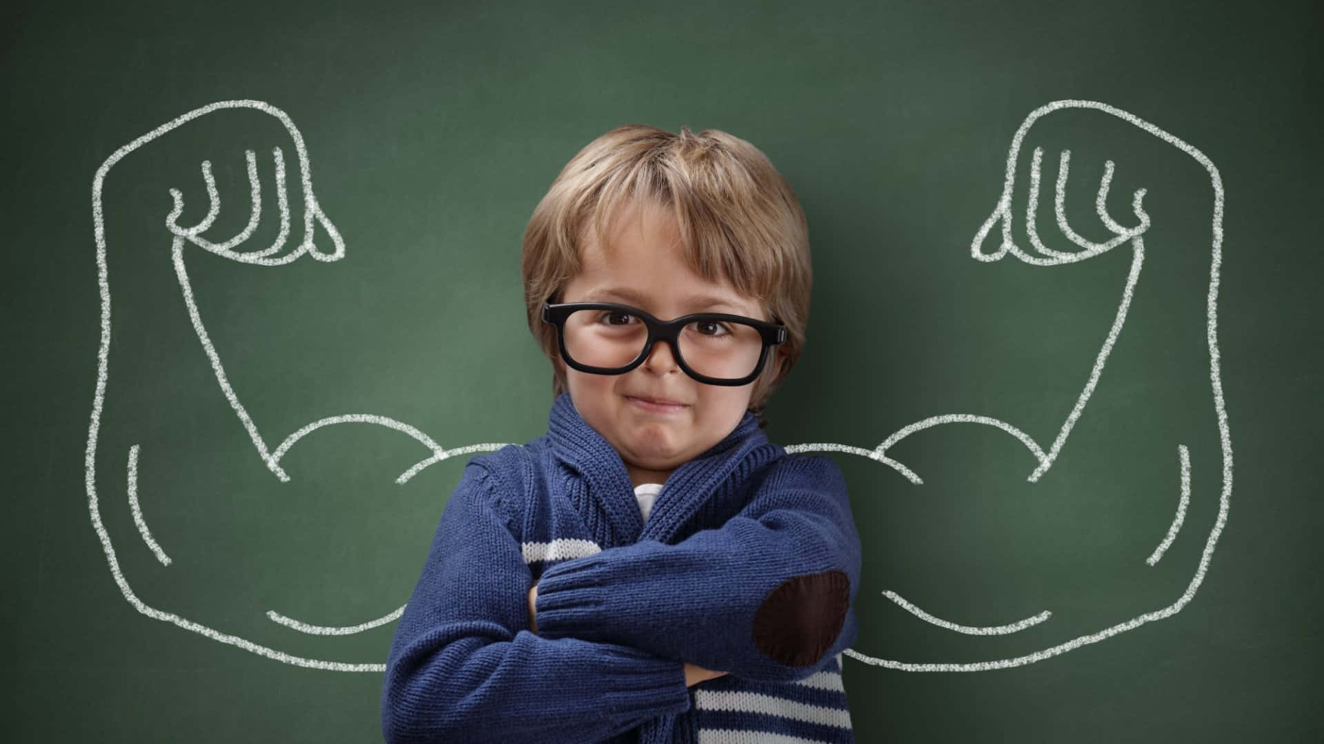 Resilient Baby With Chalk Muscles Drawing Background