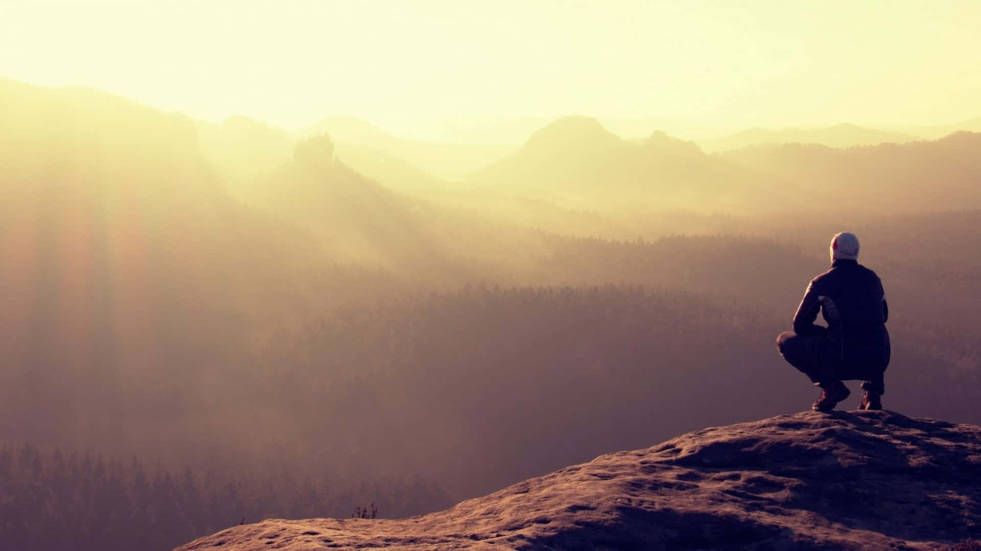 Resilient Sitting Alone Above A Mountain Background