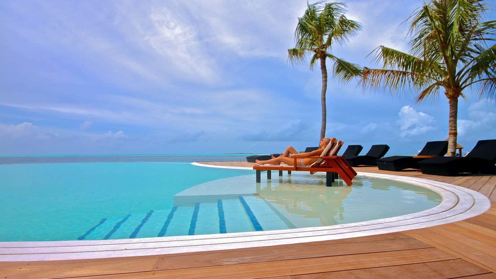 Resort Pool Sunbathing Background