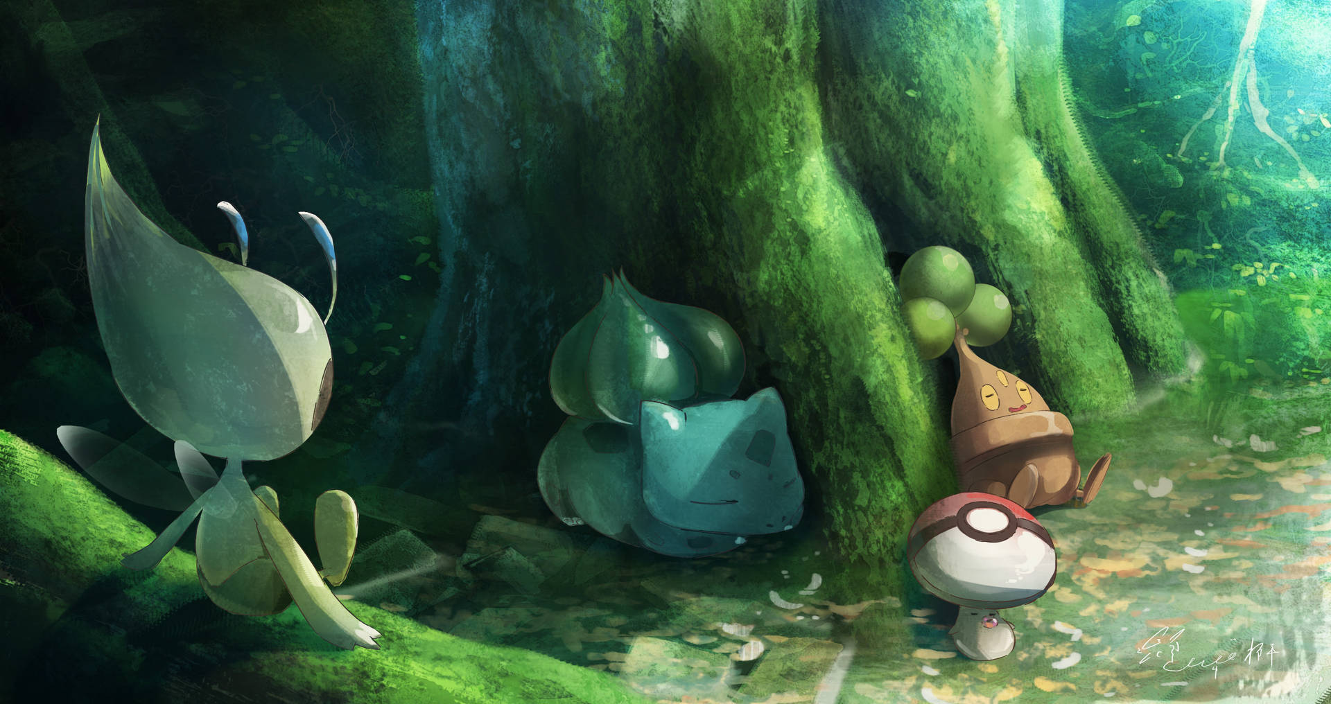 Resting Bulbasaur And Pokemon In Nature