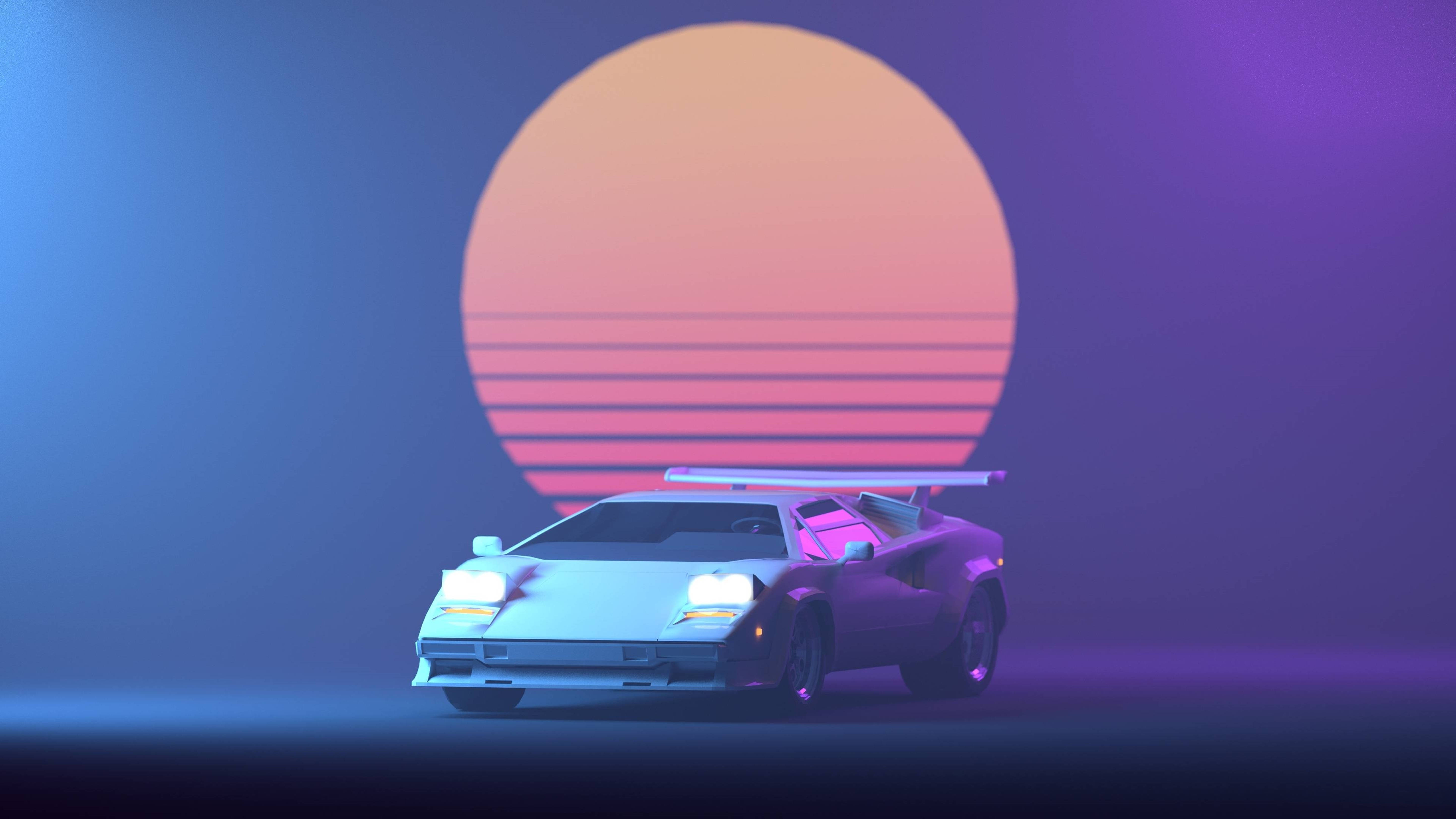 Retro 4k Car Sunset Background