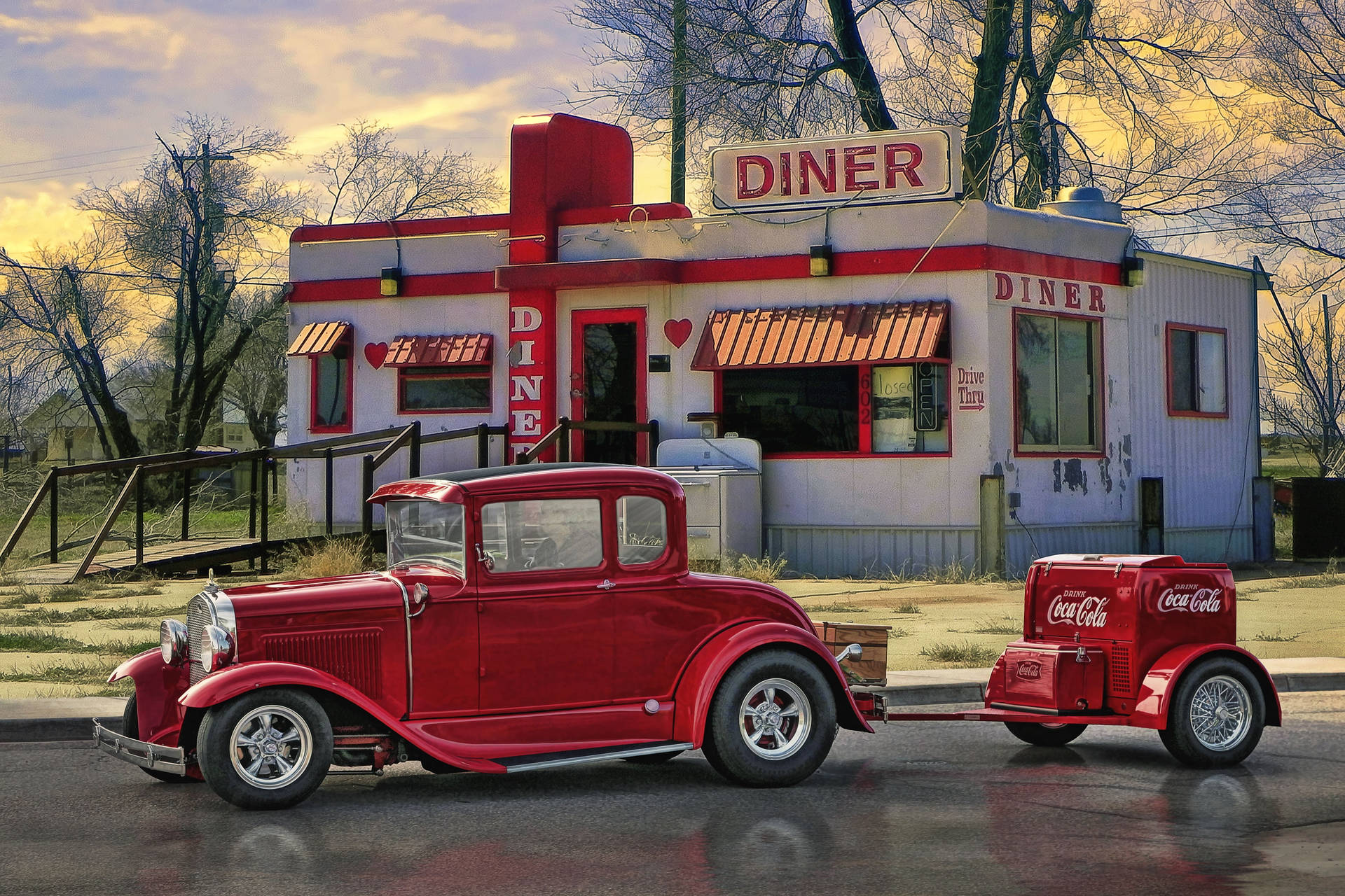 Retro 50s Diner With Coca-cola Memorabilia Background