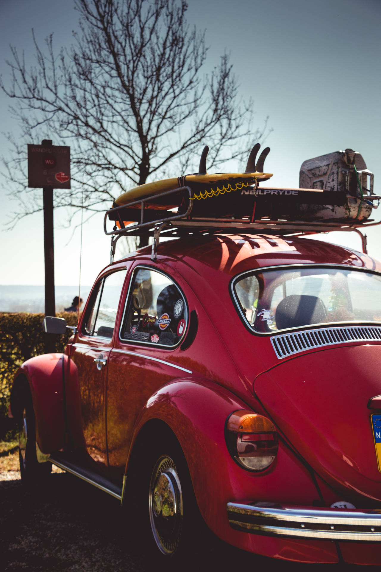 Retro Aesthetic Red Beetle Car Background