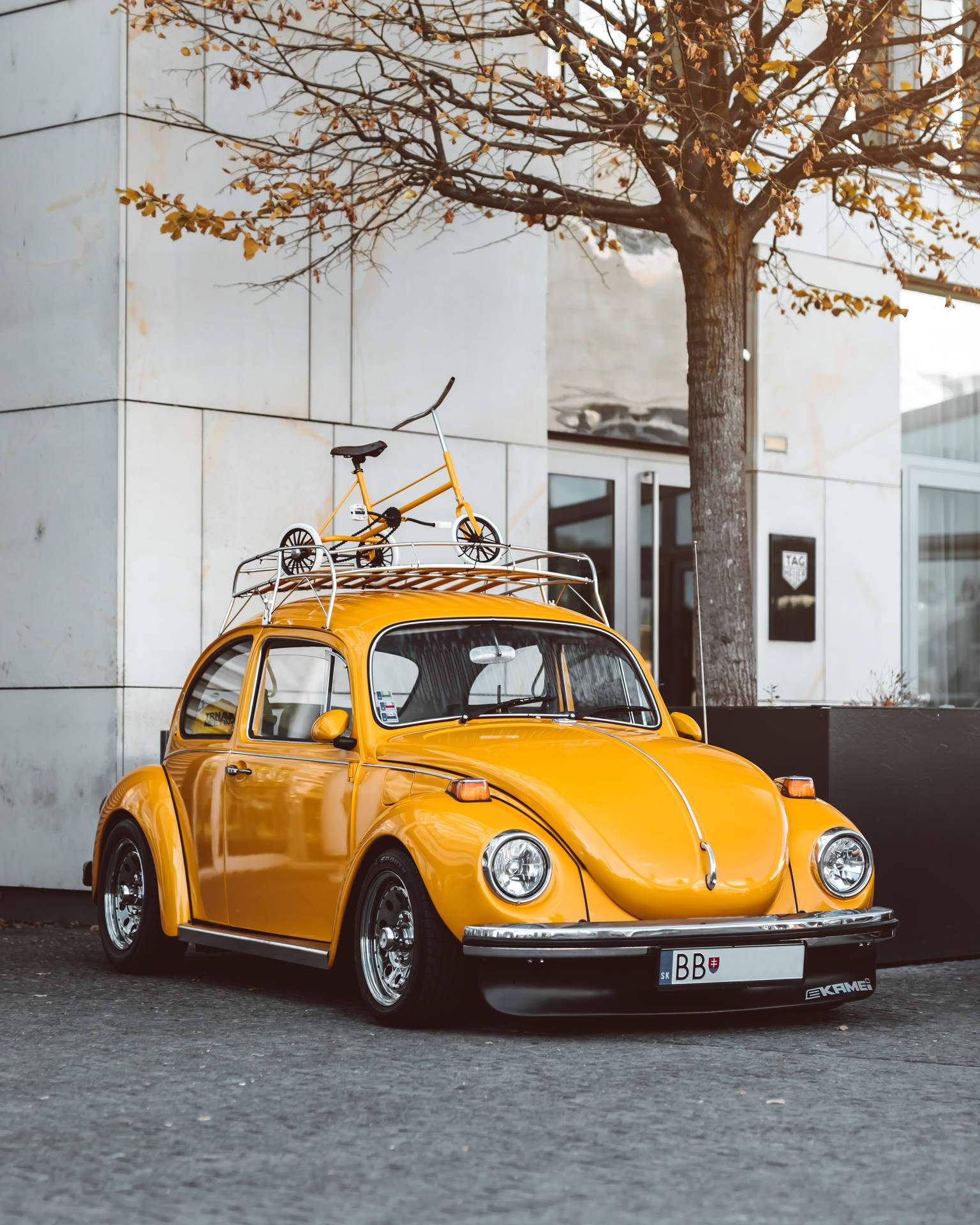 Retro Aesthetic Yellow Beetle Car Background