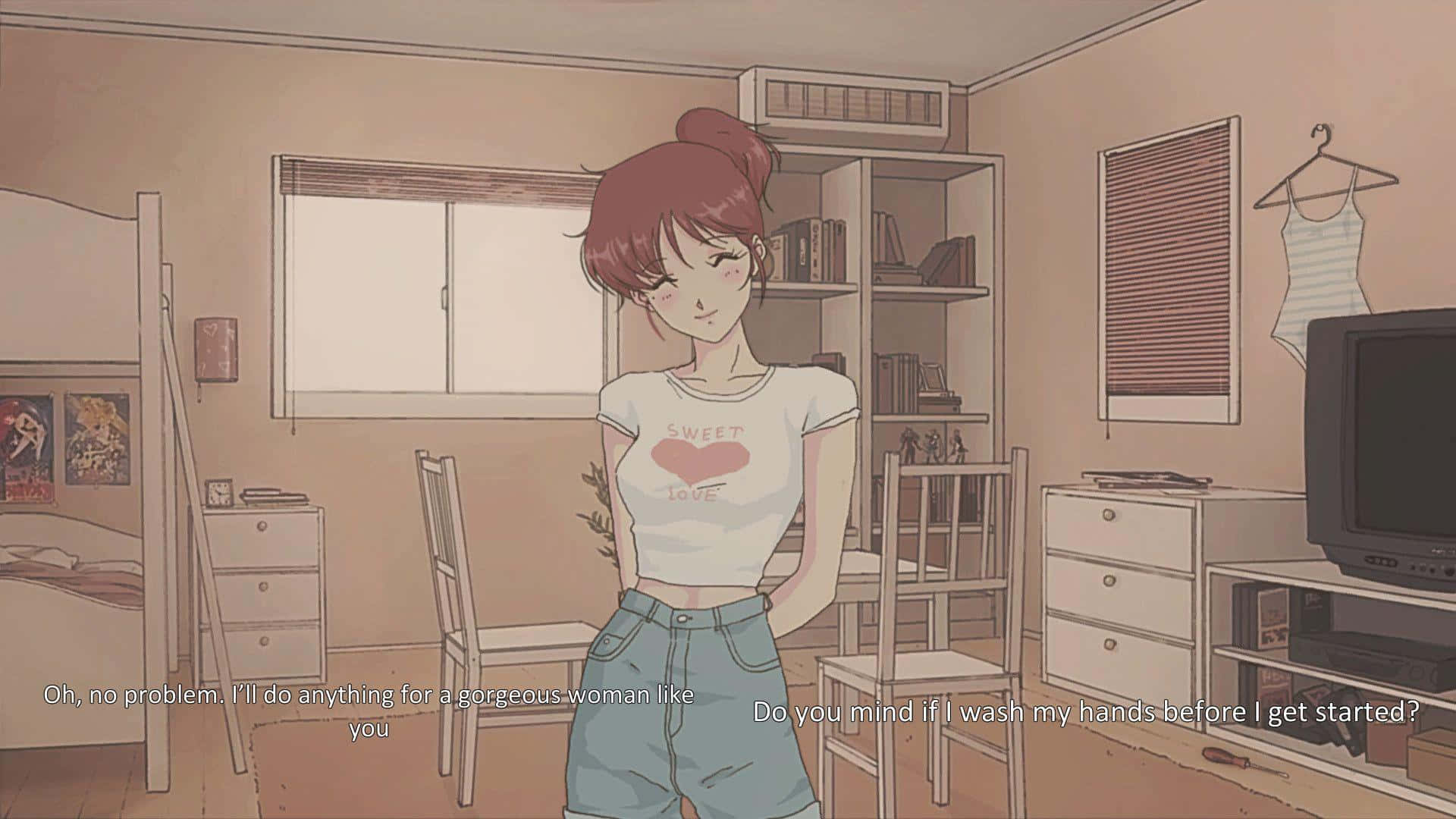 Retro Anime Smiling Girl Background