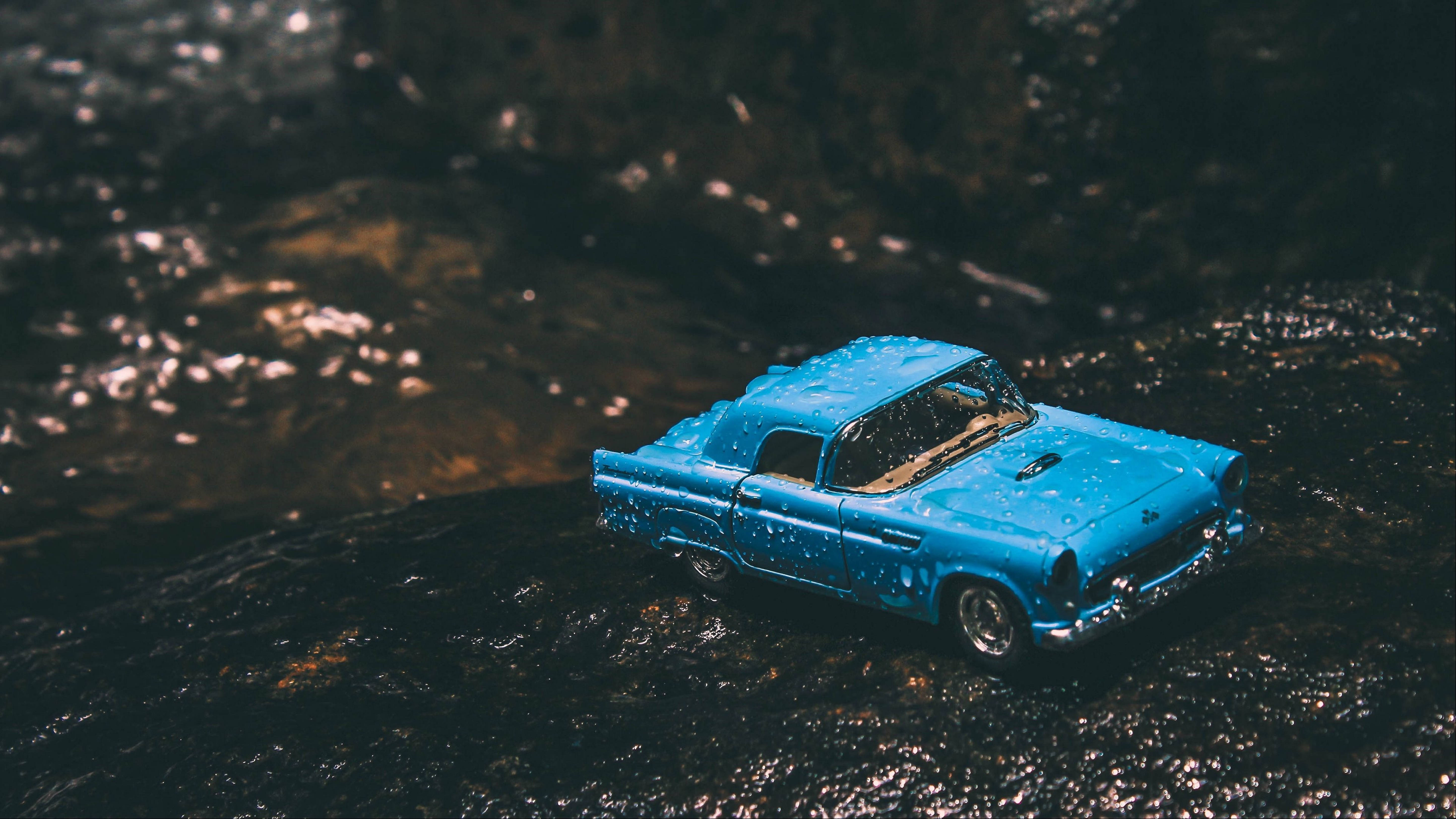 Retro Blue Matchbox Car 4k Background