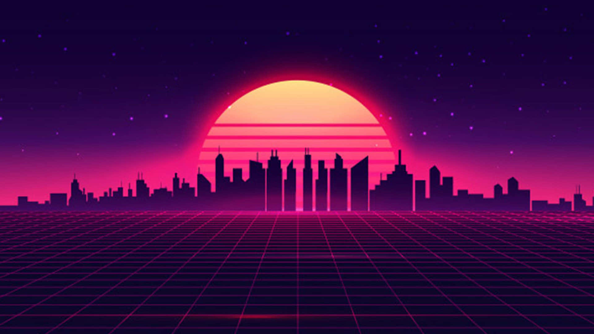 Retro City With Pink Moon