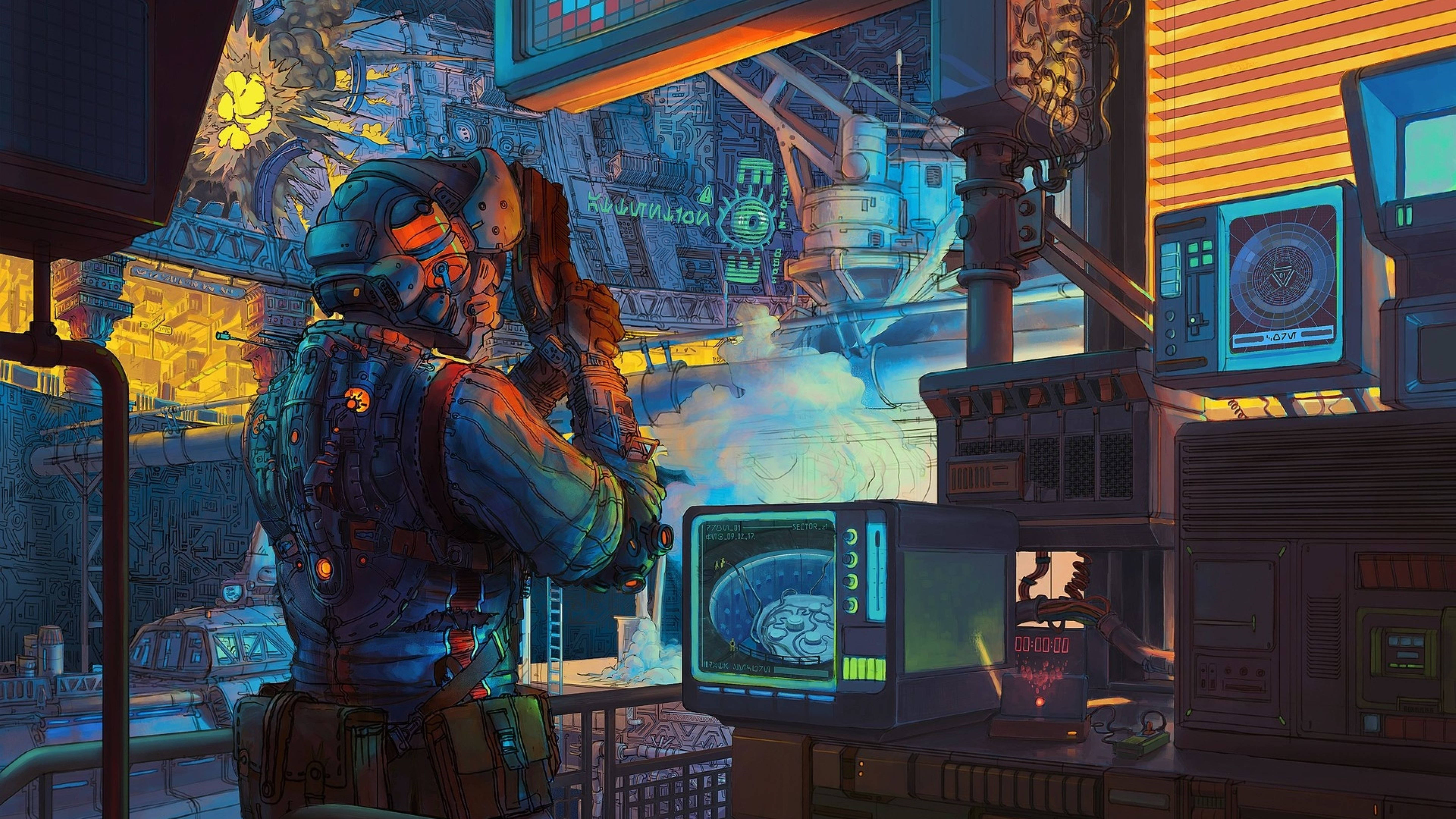 Retro Cyberpunk Warehouse Art 4k