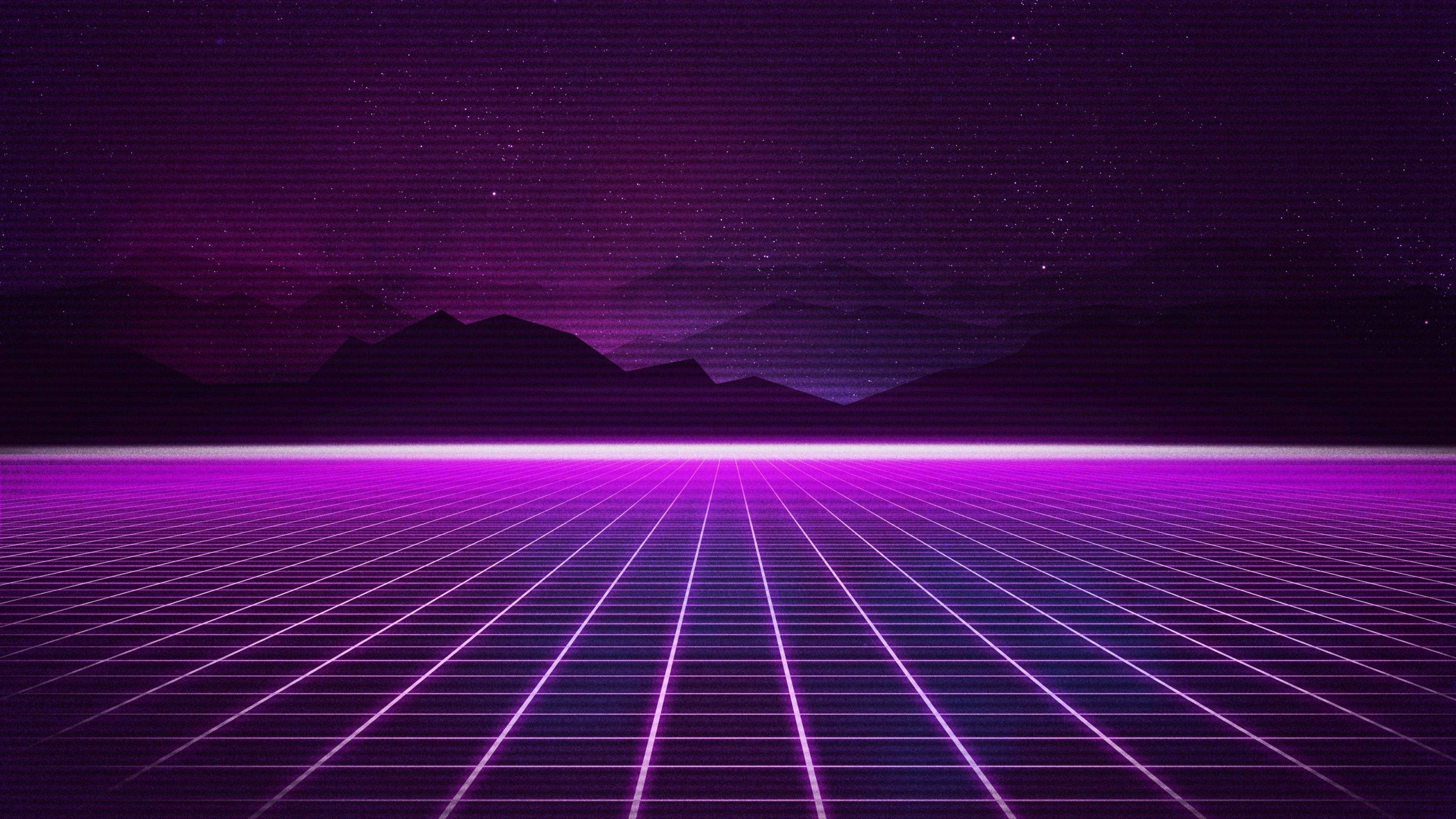 Retro Dark Field Purple Neon 4k Background