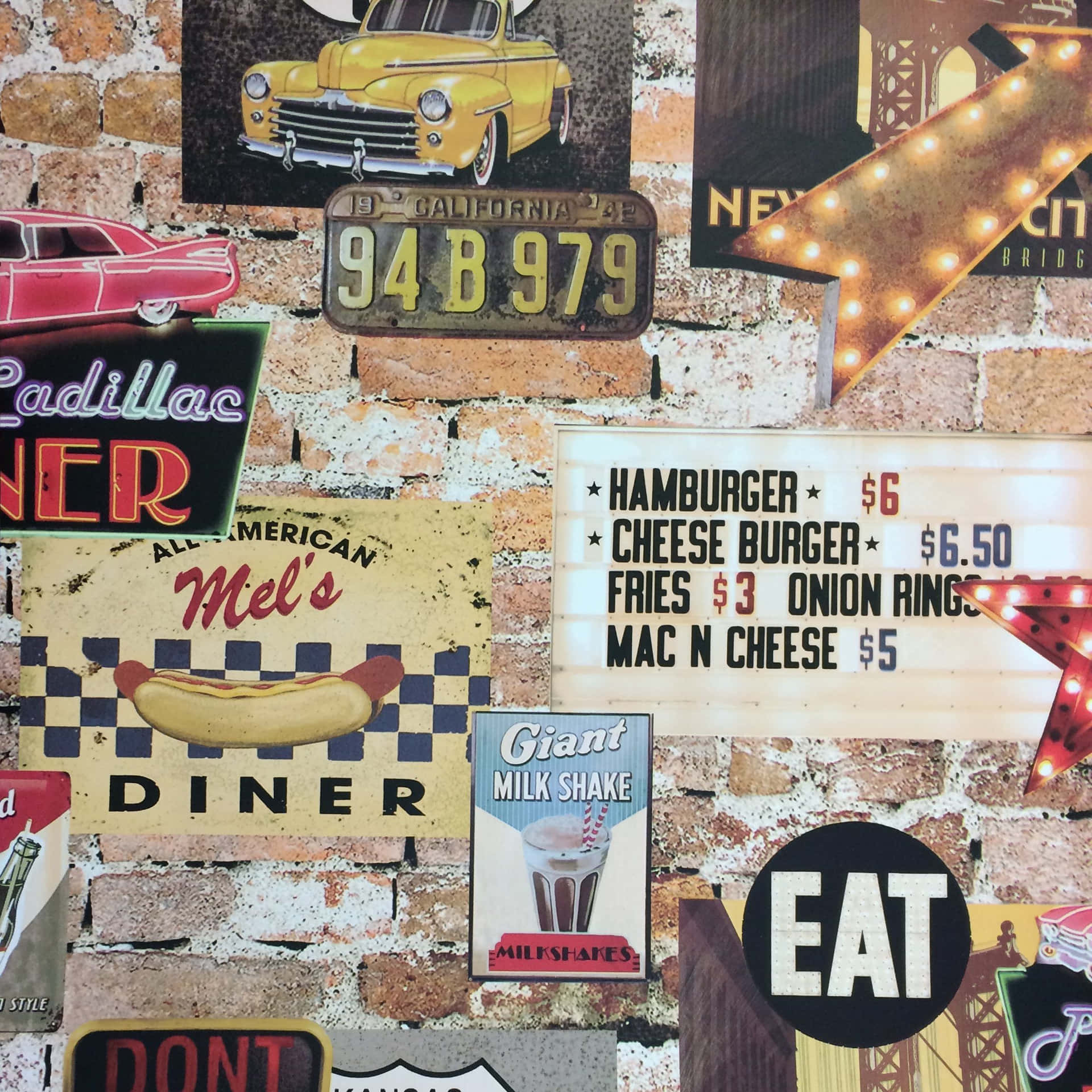 Retro Diner Aesthetic Sign Boards Background