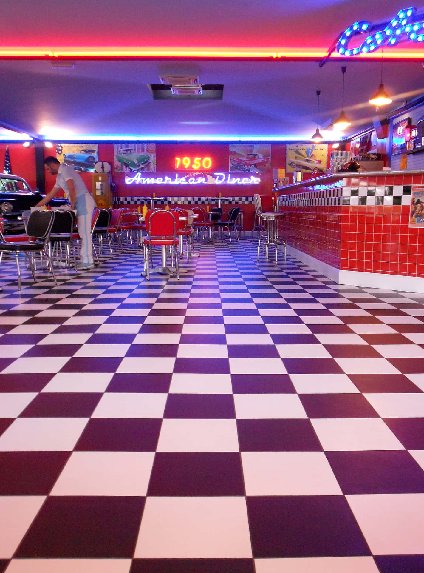 Retro Diner Chess Floor Tiles Background