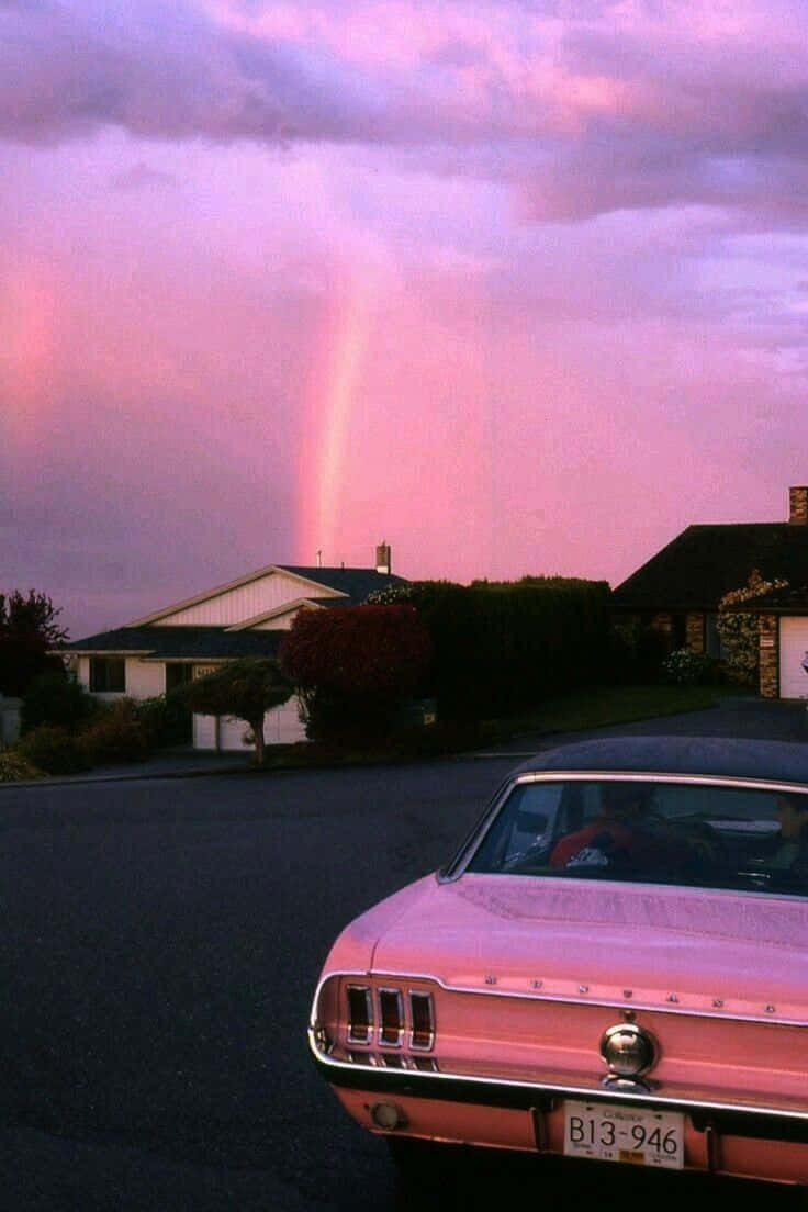 Retro Diner Pink Cadillac Background
