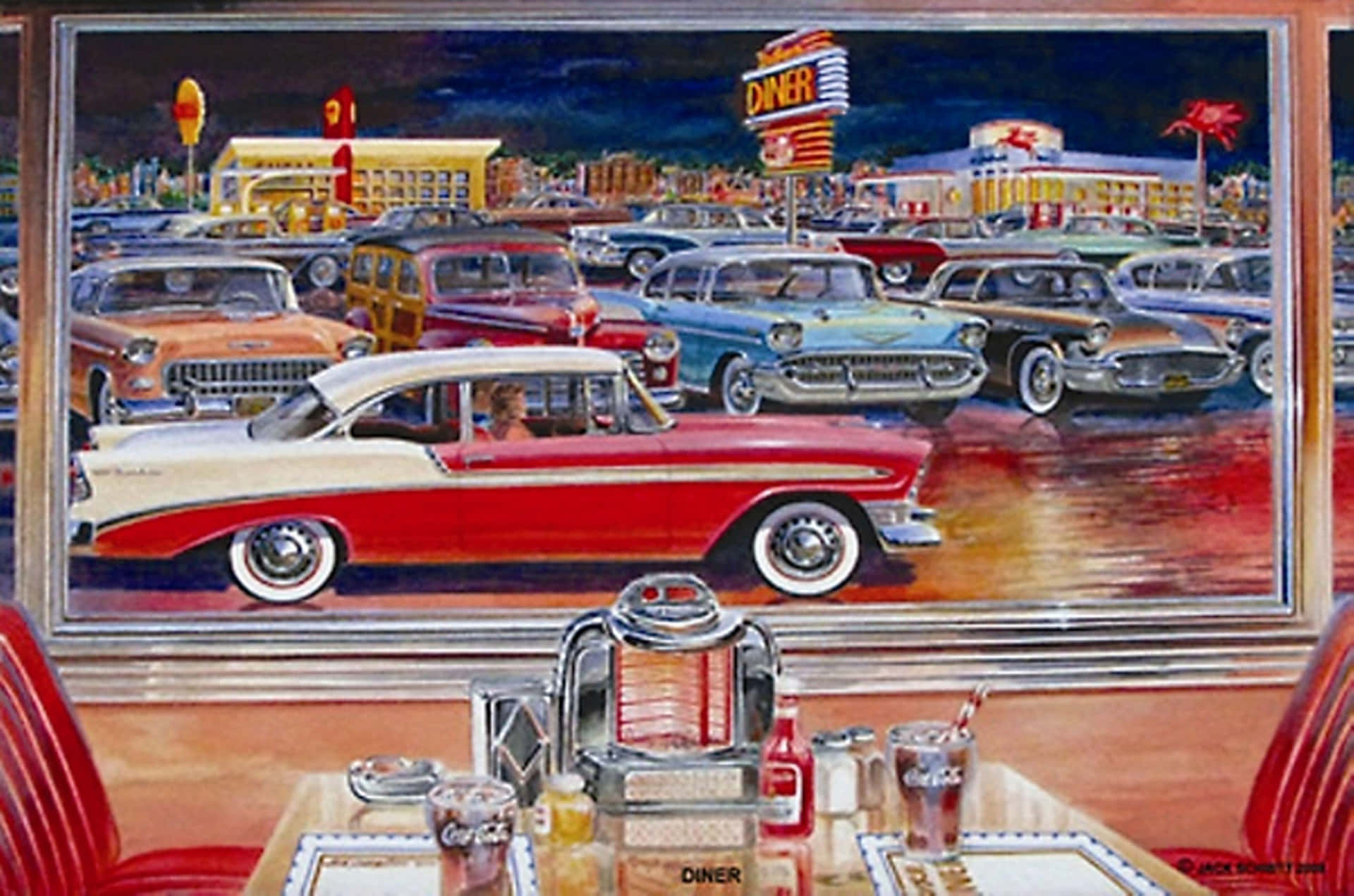 Retro Diner Vintage Cars Background