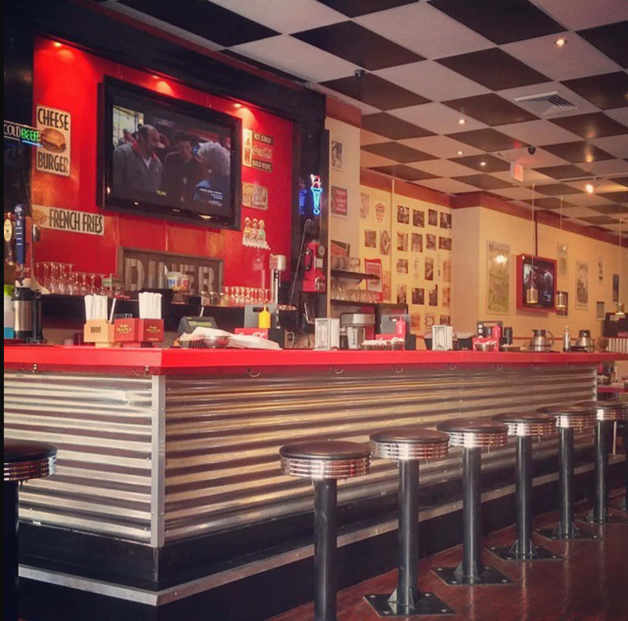 Retro Diner Vintage Counter Stools Background