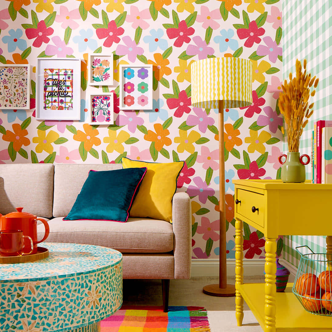 Retro Floral Living Room Decor Background
