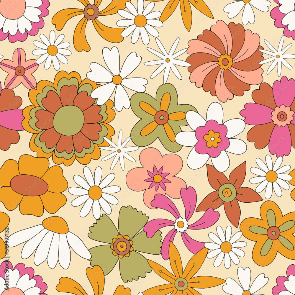 Retro Floral Pattern70s Style Background