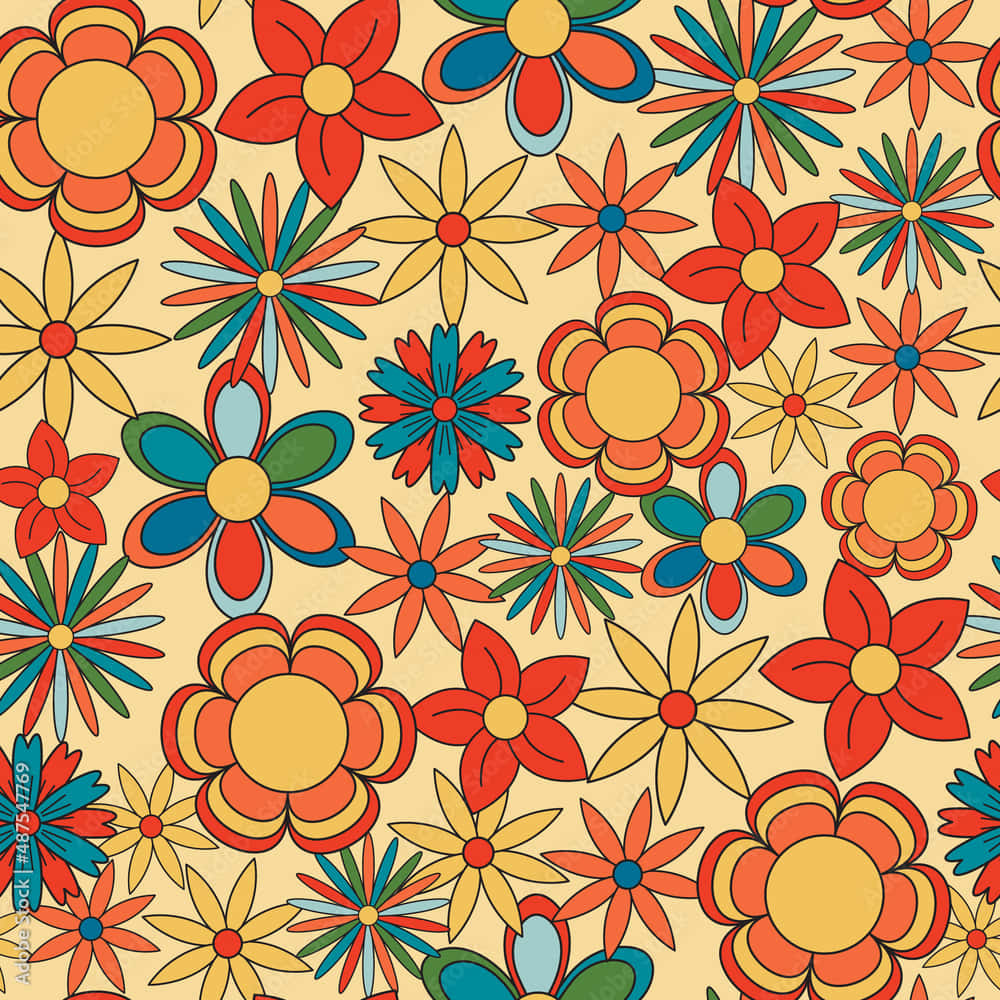 Retro Floral Pattern70s Style Background