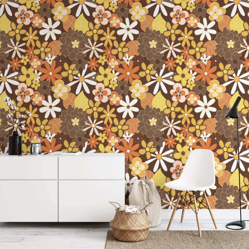 Retro Floral Wallpaper Interior Background