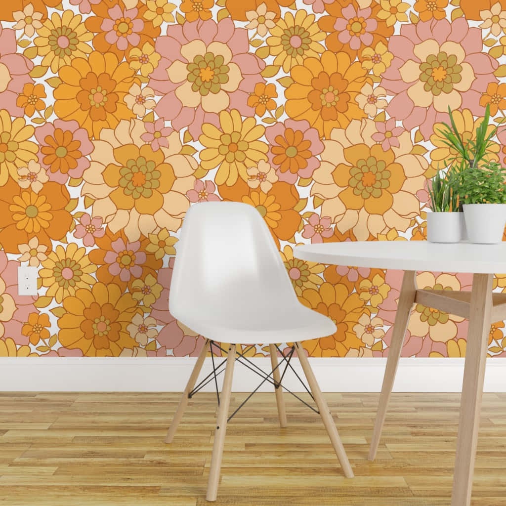 Retro Floral Wallpaper Interior Background