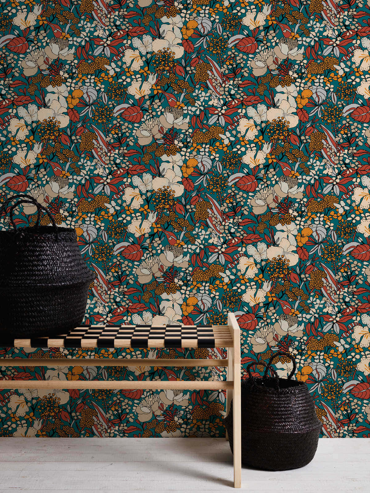 Retro Floral Wallpaper Interior Background