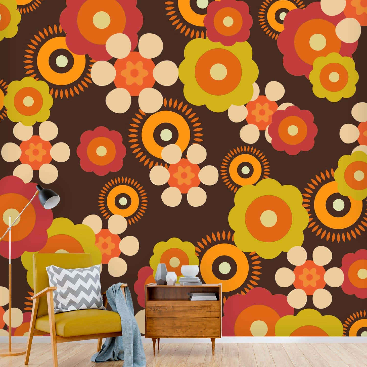 Retro Floral Wallpaper Interior Design Background