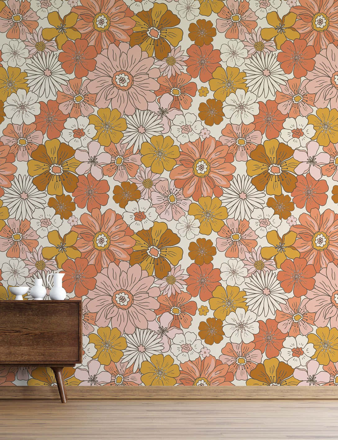 Retro Floral Wallpaper Interior Background
