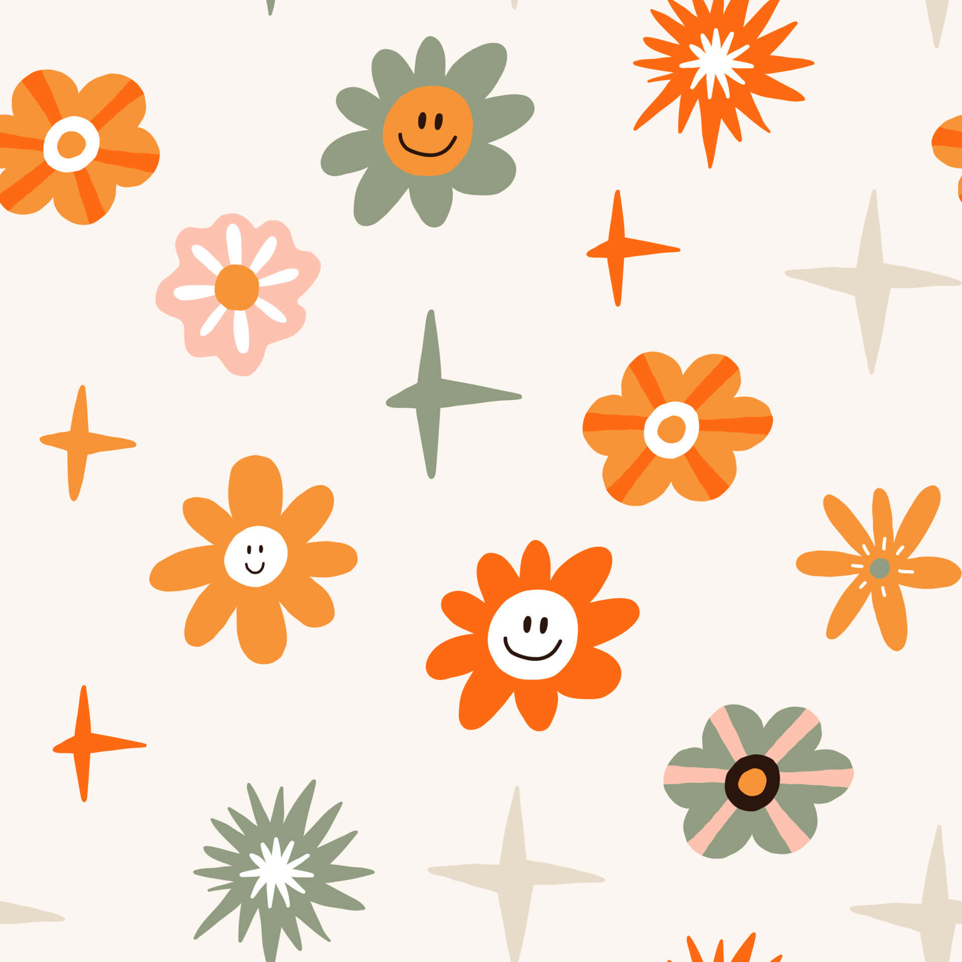 Retro_ Flower_ Pattern_70s_ Style Background