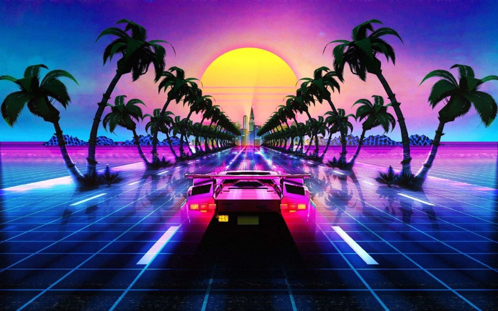 Retro Futurism Car Race By The Beach Background