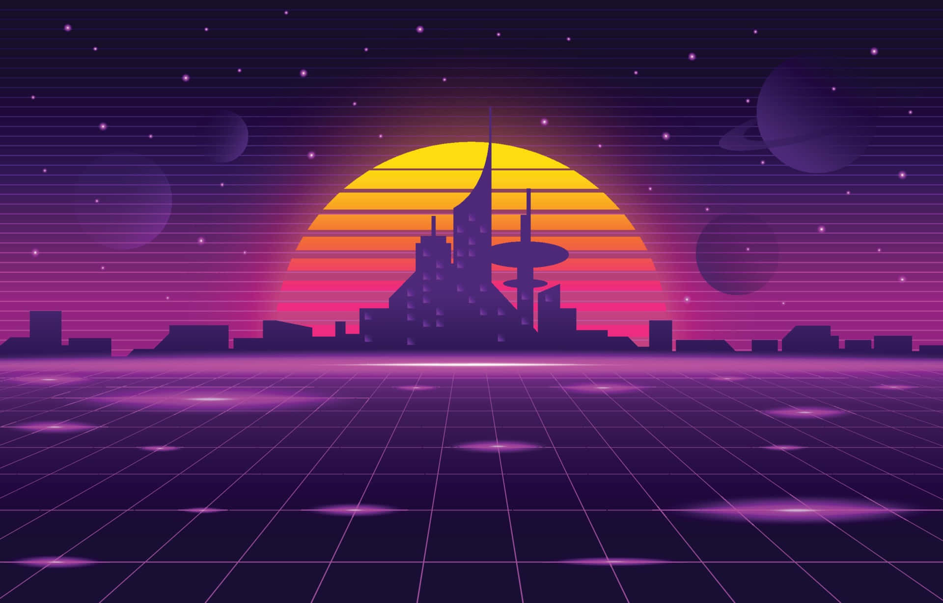 Retro Futurism Far City View Background