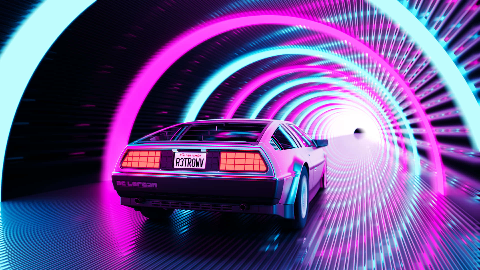 Retro Futuristic Car In Cyber Tunnel.jpg Background