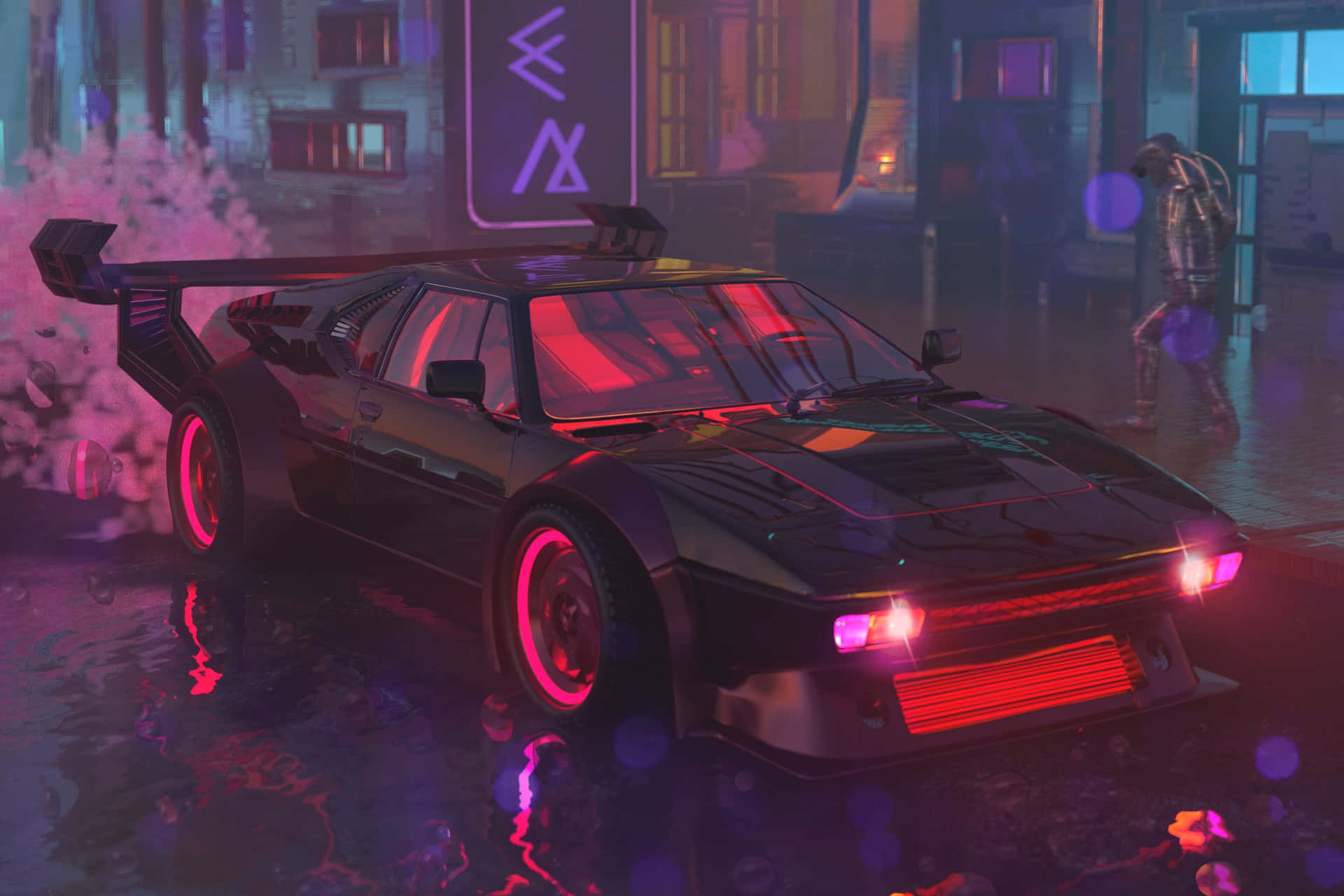 Retro Futuristic Carin Neon Lit City Background