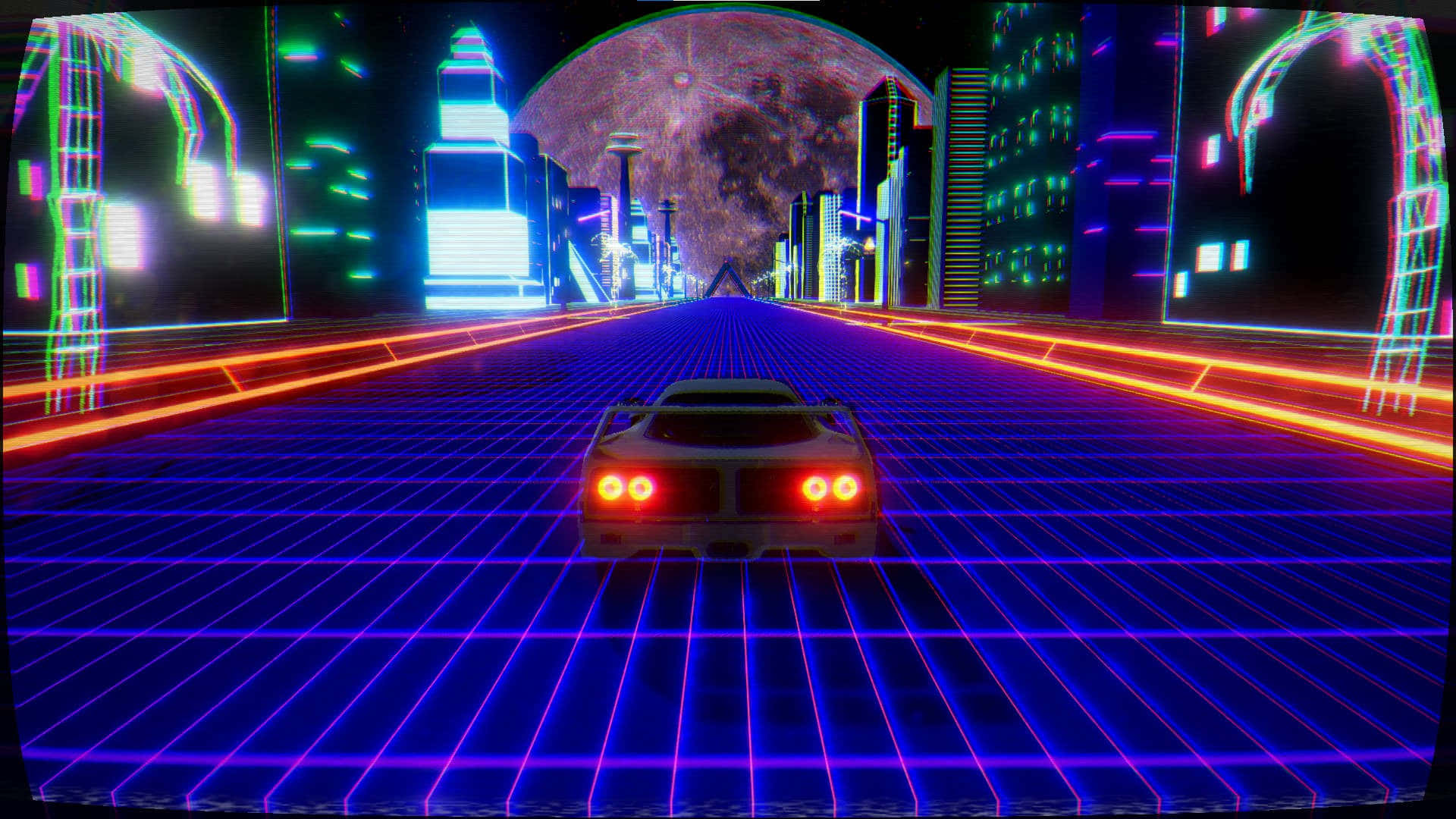 Retro Futuristic Cityscapewith Sports Car Background