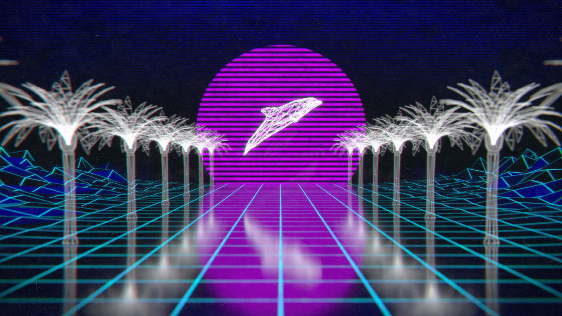 Retro Futuristic Synthwave Landscape Background
