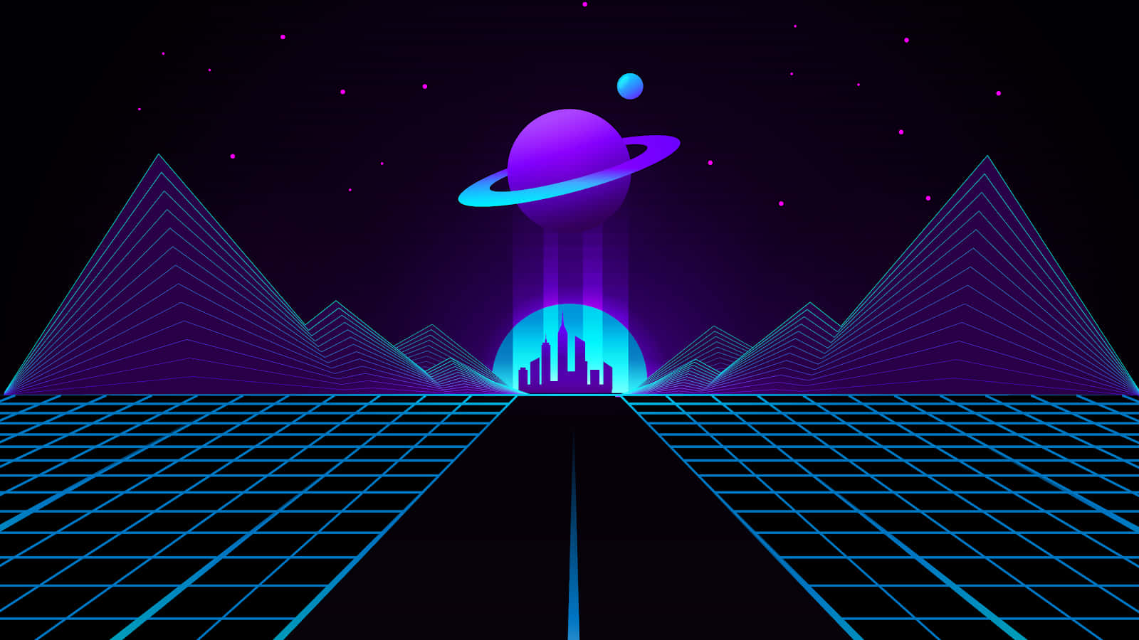 Retro Futuristic Synthwave Landscape Background