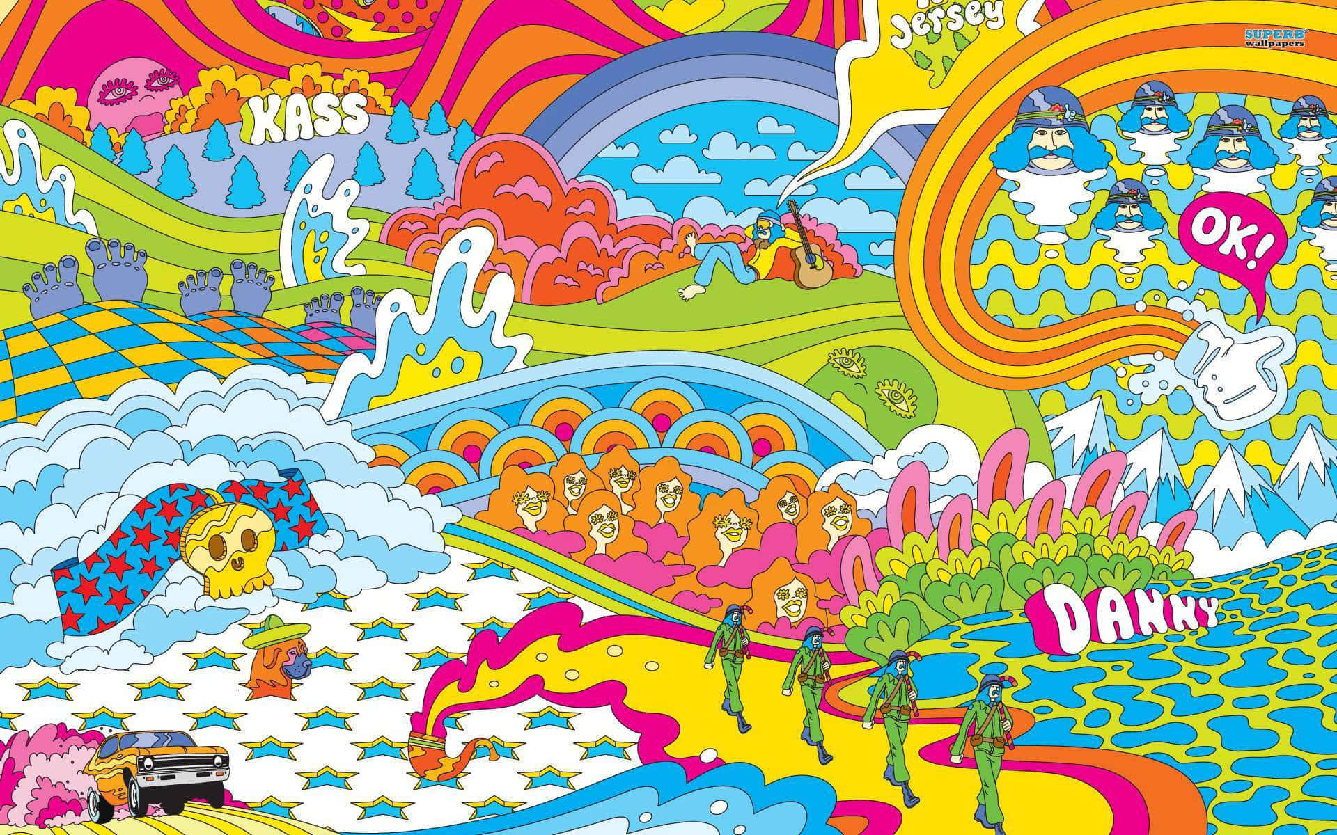 Retro Groovy And Psychedelic Hippie Digital Artwork Background