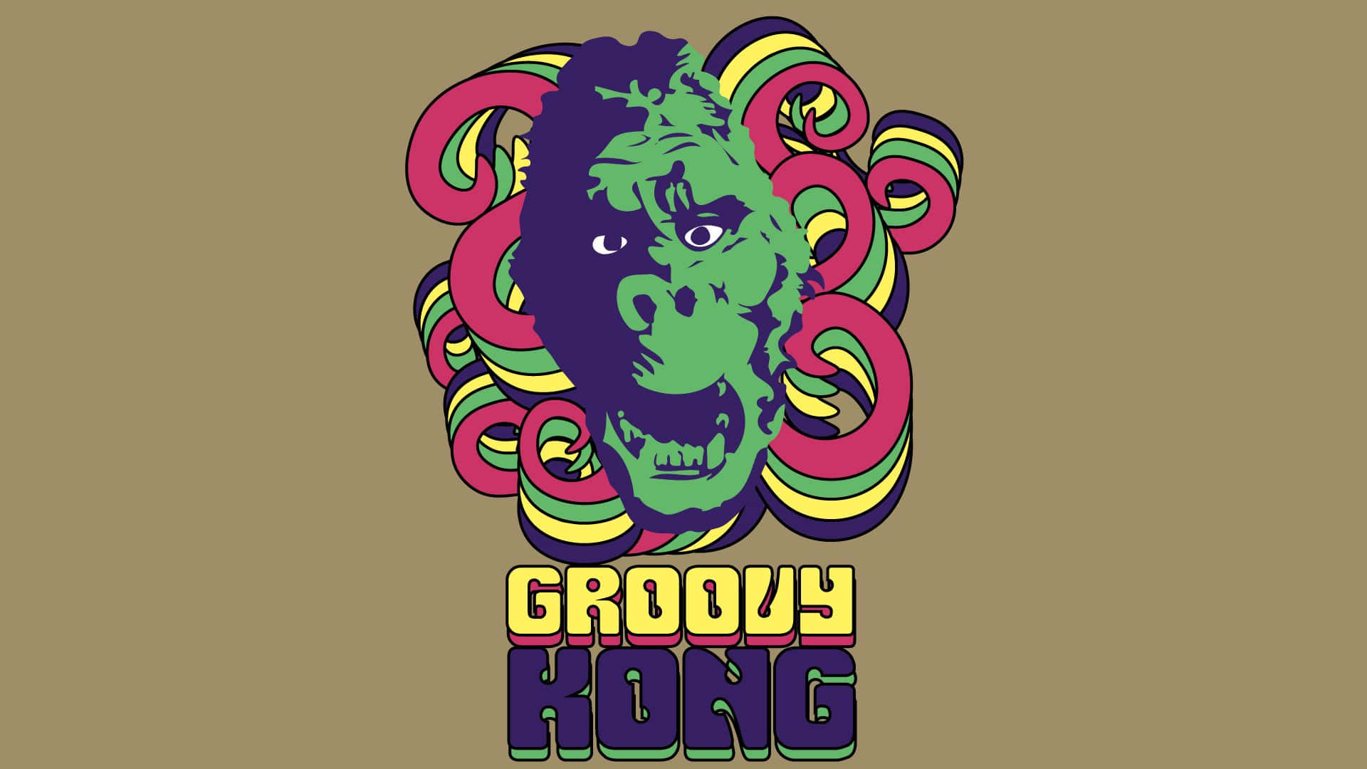 Retro Groovy Gorilla Vector Art Background